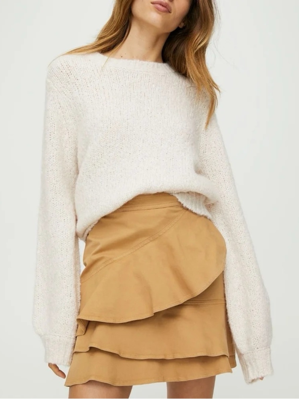 Aritzia Sunday Best Whitney Skirt in Vintage Tan Ruffle Cotton size 8